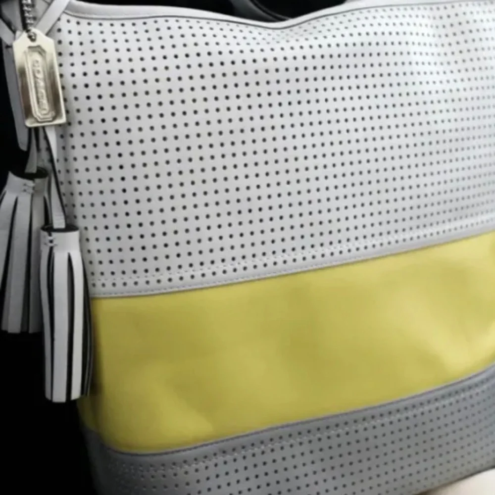 Coach 22412 Legacy Perforated Stripe Lemon Duffle Convertible Shoulder Bag Purse